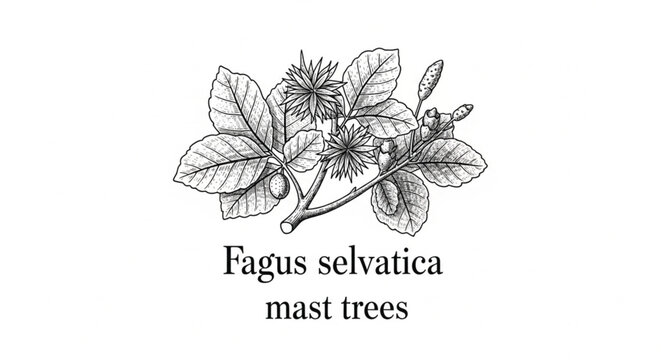 Fagus sylvatica tree branch illustration.