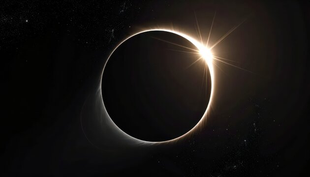 Solar Eclipse Fiery Ring over Dark Space