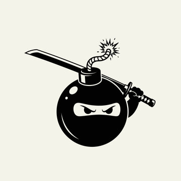 Creative ninja mascot logo shaped like a round bomb.