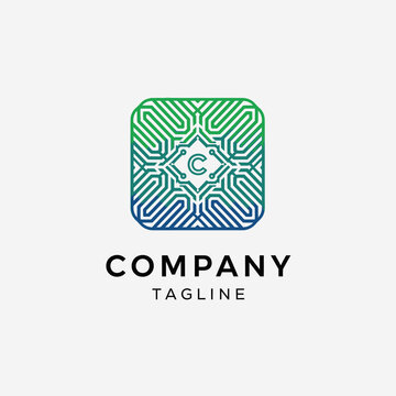 Digital circuit board logo with letter C center.