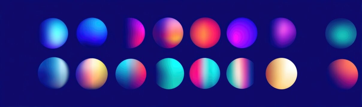 Vibrant gradient spheres in two rows on dark blue background