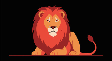 Majestic lion sitting with prominent red mane on black © farel