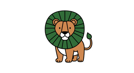 Cute cartoon lion with green mane and friendly expression © farel