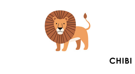 Cute chibi lion character with round brown mane © farel