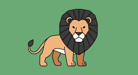 Standing lion with geometric black mane and tan body © farel