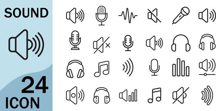 Sound icon set for audio, music, and volume control