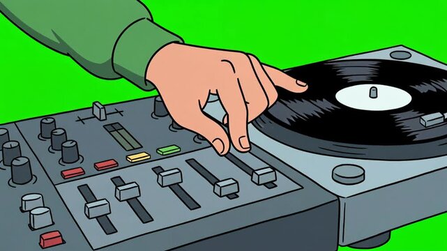 Animation DJ Mixer control turntable record player, 4K video