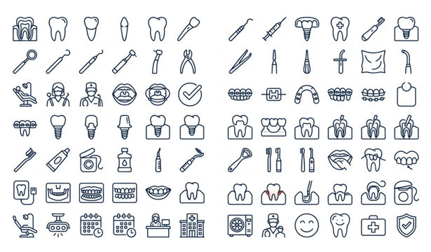 Pixel Perfect Dental Line Icon Set with Editable Stroke Vector Illustration