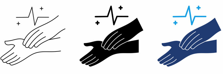 Obraz premium Diagnostic Wrist Pulse Line Icon Pack. Includes Heartbeat Monitoring, Vital Signs Examination, Medical Health Check, and Ecg Wave.