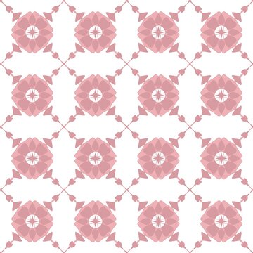 Pink Ornamental Floral Seamless Pattern with Decorative Geometric Motifs
