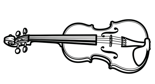 A black line drawing of a violin