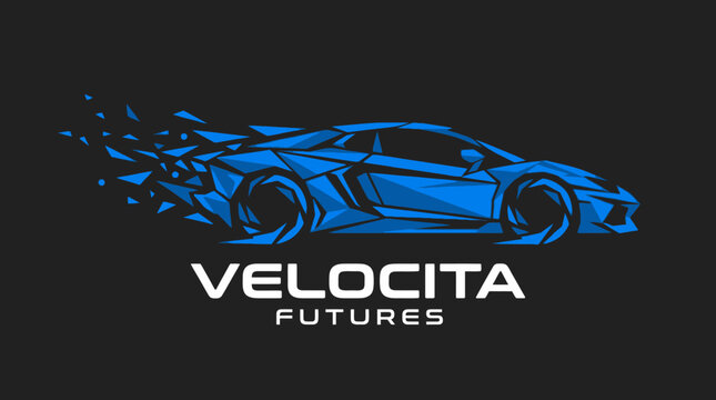 Dynamic blue sports car logo with VELOCITA FUTURES text.