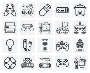Modern Technology And Devices – Printer, Joystick, And Camera Graphics For Marketing And User Interface Design. © Anthony
