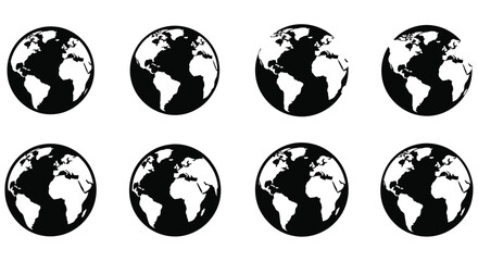 Earth Globe Silhouettes Eight Variations In Black On White Background © JOHIRUL_STUDIO