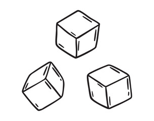 Obraz premium Falling sugar cubes doodle hand drawn icon. Outline drawing sugar cube line clipart symbol.