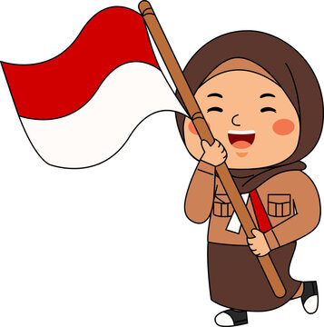 Girl Hijab Scout Student Vector Illustration