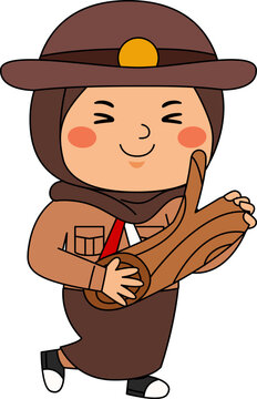 Girl Hijab Scout Student Vector Illustration