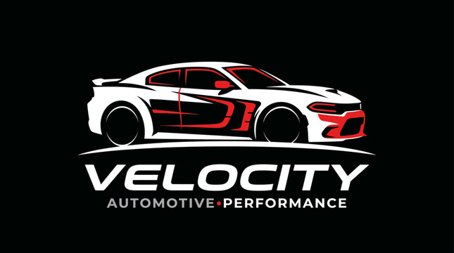 Velocity Automotive Performance Logo with White Sports Car.
