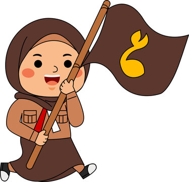 Girl Hijab Scout Student Vector Illustration