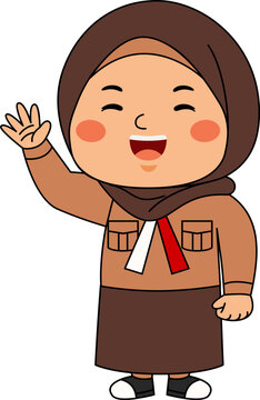 Girl Hijab Scout Student Vector Illustration