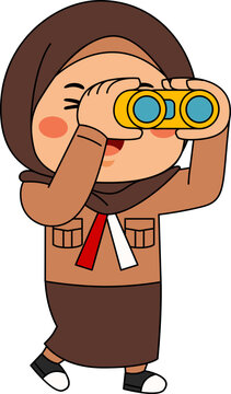 Girl Hijab Scout Student Vector Illustration