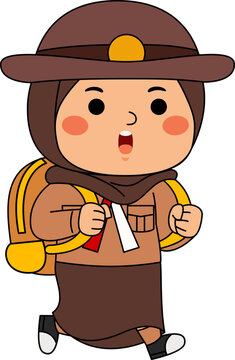 Girl Hijab Scout Student Vector Illustration