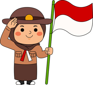 Girl Hijab Scout Student Vector Illustration