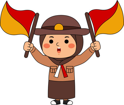 Girl Hijab Scout Student Vector Illustration