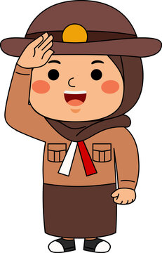 Girl Hijab Scout Student Vector Illustration