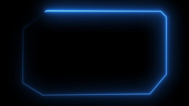 Glowing neon technological blue color HUD template callout animation. Neon blue motion graphics of Hud callout icon on black background. 4k video