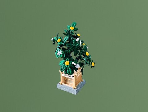 The green background in the image shows plastic flowers in a green wooden box. The flowers are white and yellow, made of plastic, and are used for decoration in homes or shops, offering a colorful dis