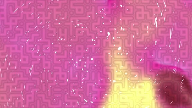 Abstract digital background with a pink maze pattern and glowing light effects.