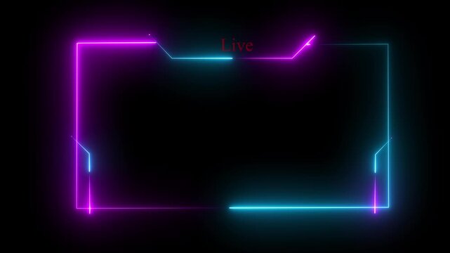 live streaming neon text frame animation box frame neon frame live streaming game live Stream overlay animation for live streaming video Titles futuristic Hud frame with face Cam .