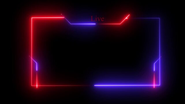 live streaming neon text frame animation box frame neon frame live streaming game live Stream overlay animation for live streaming video Titles futuristic Hud frame with face Cam .
