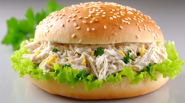 Chicken salad sandwich with lettuce on a toasted sesame seed bun sandwich mayonnaise delicious