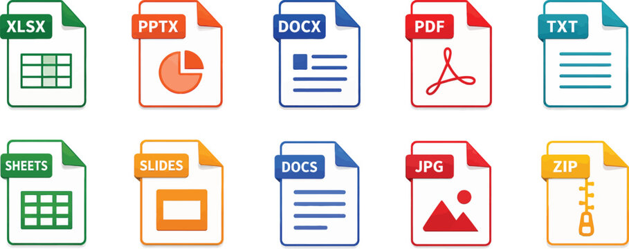 Common Document File Formats and Extension Icon Set
