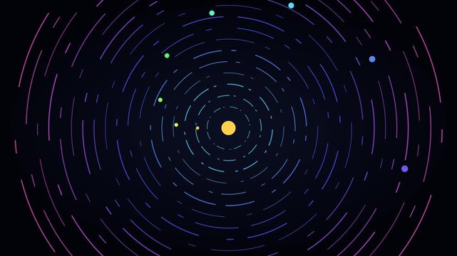 Concentric orbital rings rotating cosmic time loop 4K motion background