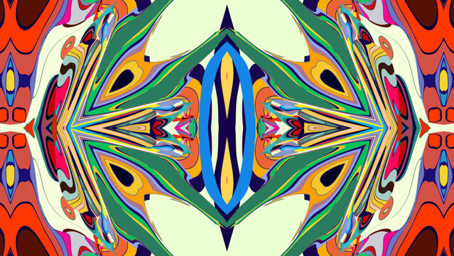 Colorful abstract symmetrical pattern with vibrant geometric shapes