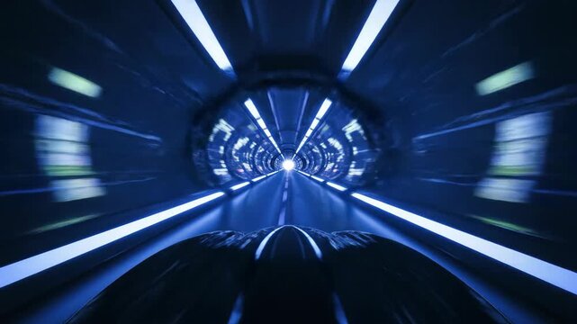 First-Person POV Driving Through a Futuristic Glowing Neon Tunnel � High-Speed Motion, Sci-Fi Transportation and Cyberpunk Technology Concept in 4K