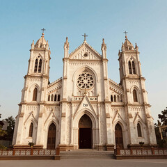 Obraz premium Old Colonial Stone Church with Tall Pointed Gothic Arches