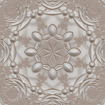 Fractal pattern in the style of stucco bas-relief on a gray stone wall
