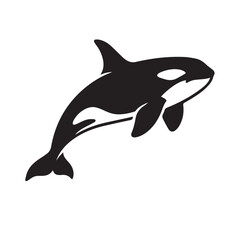 Naklejka premium Minimalist black and white vector silhouette of a jumping orca whale.