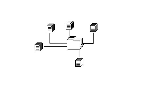 Conceptual diagram illustrating a central folder connected to multiple stacks of documents