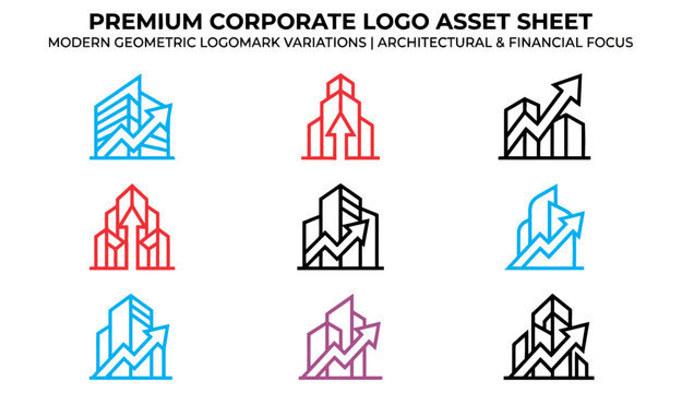 Isolated Black Line Art Growth Investment Negative Space Logo Sheet, "Created with AI assistance and manually refined."