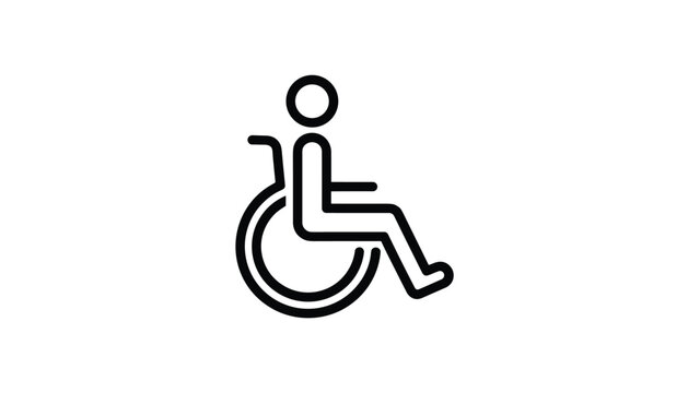 Universal simple black and white outline icon representing a person sitting in a wheelchair for accessibility.
