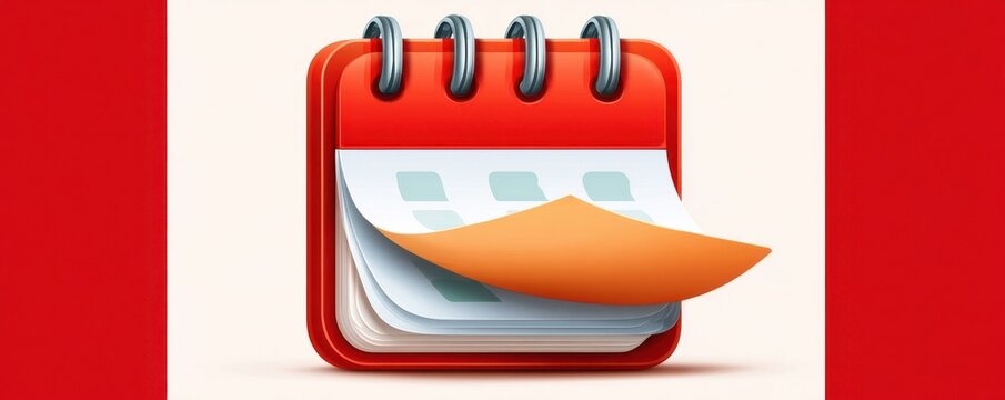 Red calendar app icon with flipping pages and modern planner design