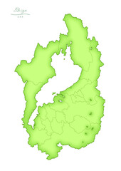 Obraz premium 立体感のある日本の滋賀県の地図。A three-dimensional map of Shiga Prefecture, Japan.