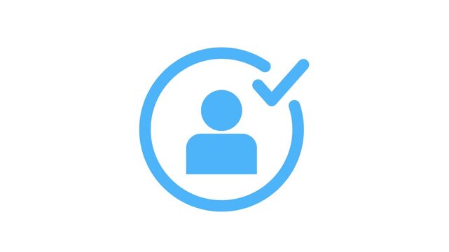User profile account verified animation video on white background. Profile verify icon with check mark animation. Account verification concept, person profile with check mark. 4k video