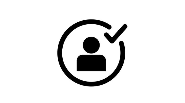 User profile account verified animation video on white background. Profile verify icon with check mark animation. Account verification concept, person profile with check mark. 4k video