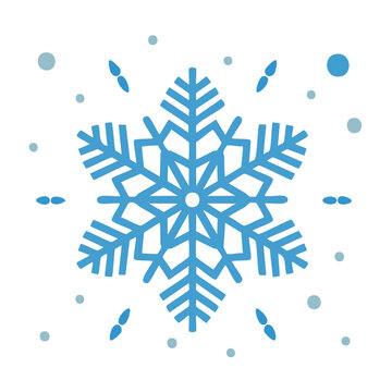 Minimalist blue snowflake on white background